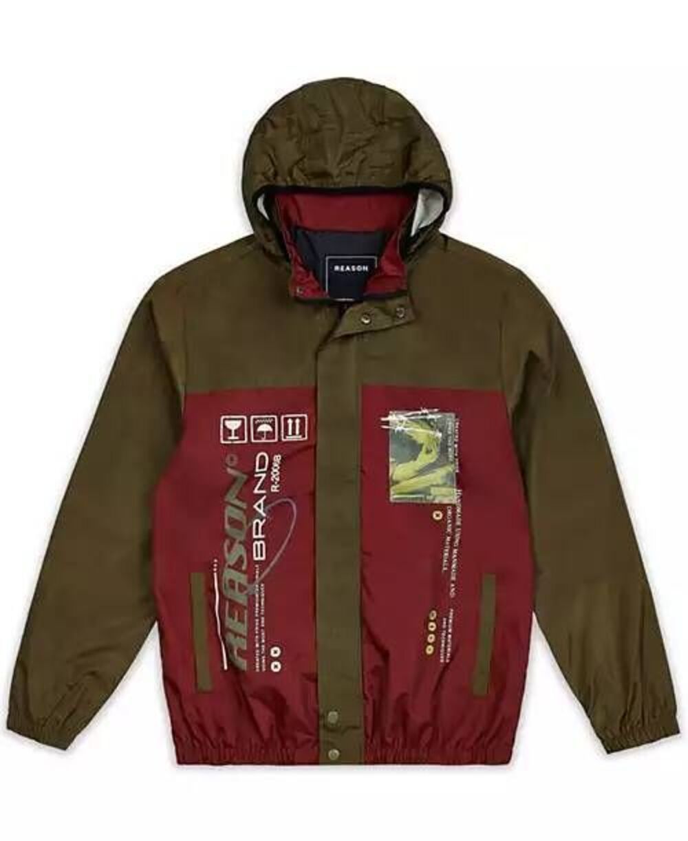 New Medium Reason Brand Flame Hoodie Hooded Front Zip Windbreaker Jacket NWT